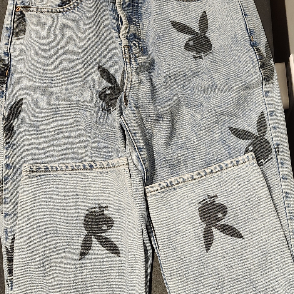 PLAYBOY Light Blue Jeans with Black Iconic Print